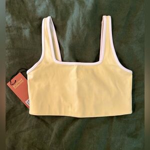 NWT Girlfriend Collective Tommy Bra - Sz S, lemonade with white trim